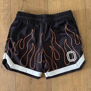 Black Kids Flame-Accent Athletic Shorts - Orange Detail